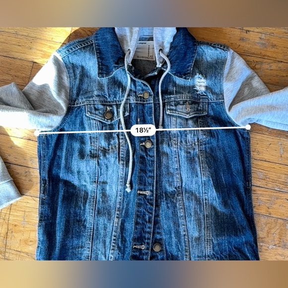 Life in Progress Blue Jean Jacket with Gray Sleeves - Picture 7 of 7